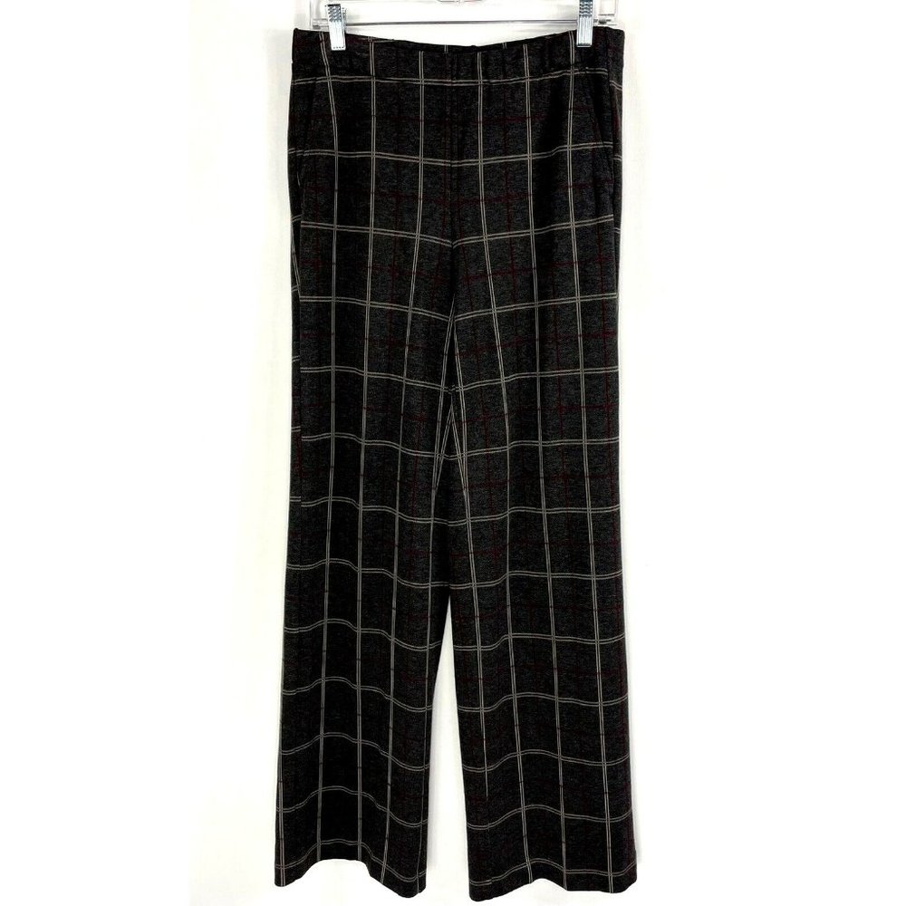 J Jill Pants Size Small Ponte Full Leg‎ Gray Plaid Elastic Waist Pockets